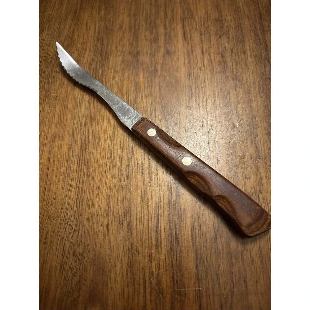 Vintage‎ Flint Vanadium Stainless Grapefruit Knife Wood Handle USA Curved